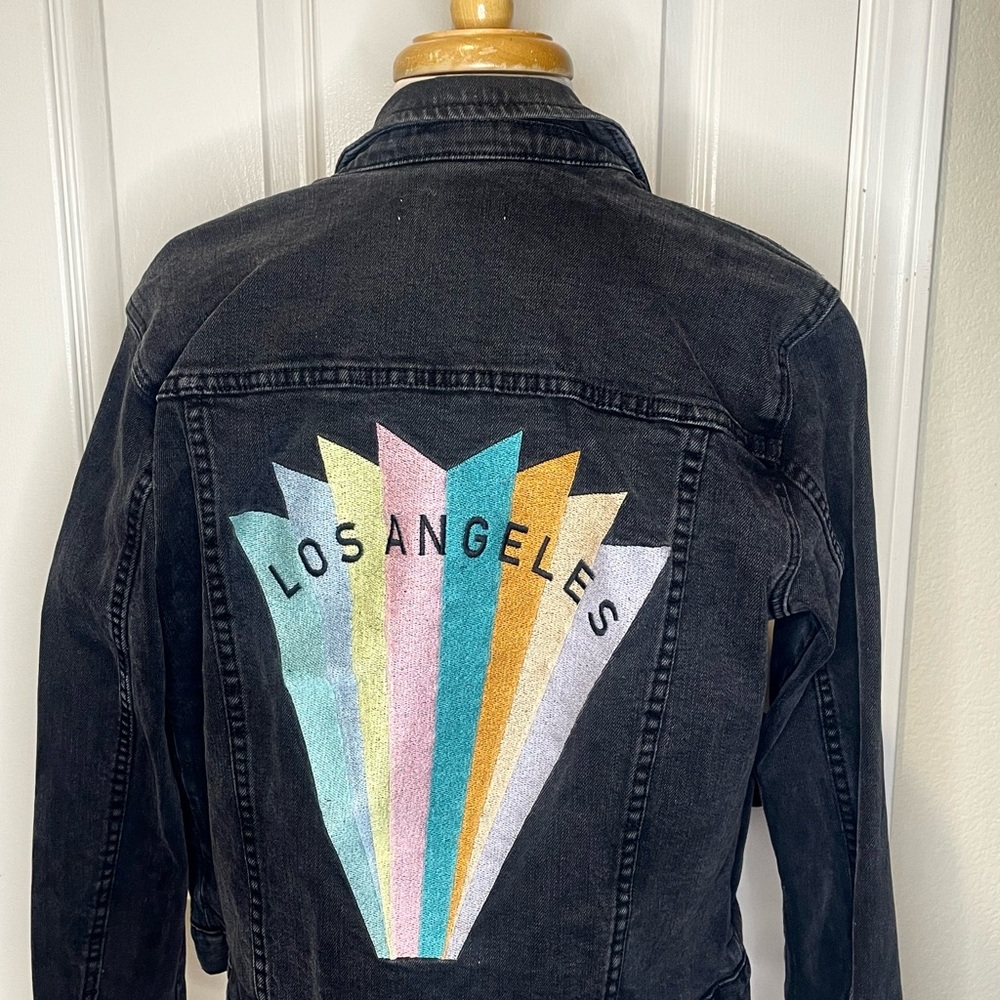 Black Denim Jacket with Colorful Los Angeles Design Size M